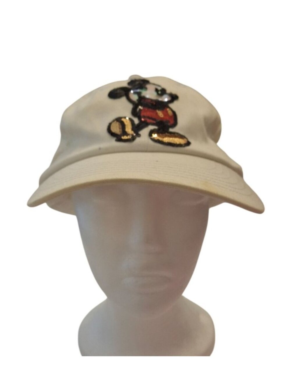 Disney Adult Cap Cream Sequin Mickey Adjustable Cotton Casual Pre-Owned